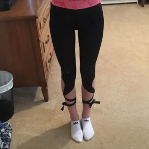Crop lace up black leggings